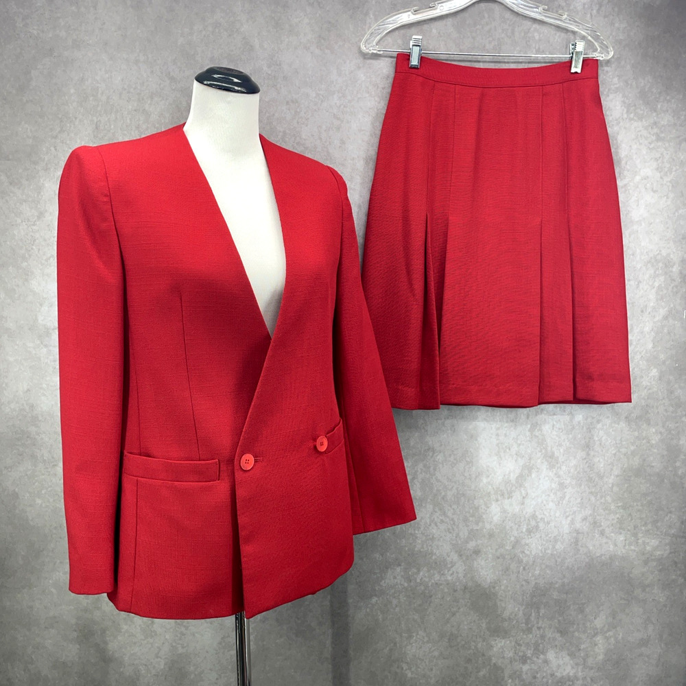 Vtg Derek Martin Designs Womens 10 Red 2pc Skirt Suit Classic Career Office‎